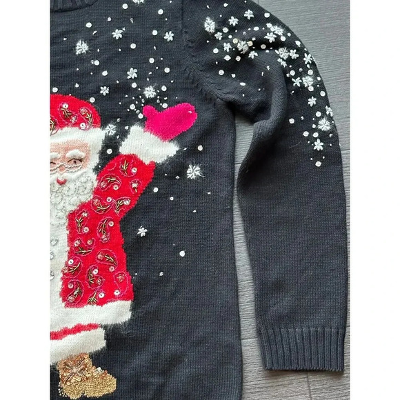 Susan Bristol Christmas Santa Embroidered Sweater Size Medium - Picture 3 of 9